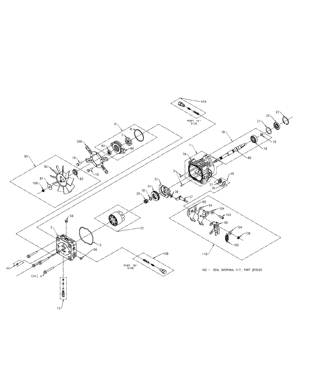 Hydraulic Pump Left Hand Diagram and Parts List for M60-KW (53AI8CT6050-31HP-OHV)(2010) Cub Cadet Lawn Tractor